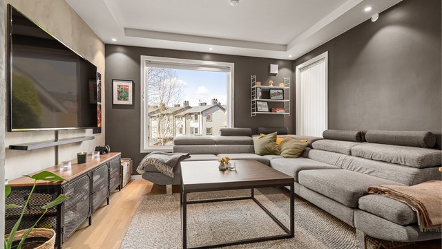 Gode innrednings muligheter for sofagruppe og tv-seksjon