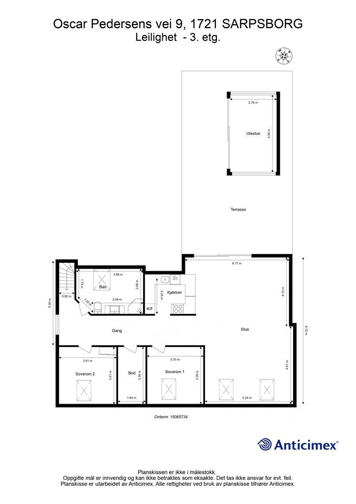 Veiledende skisse av leilighetens hovedplan.