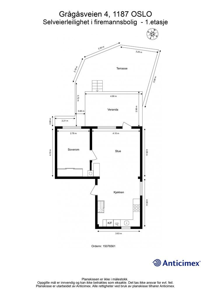 Plantegning - Selveierleilighet i firemannsbolig - 1. etasje.