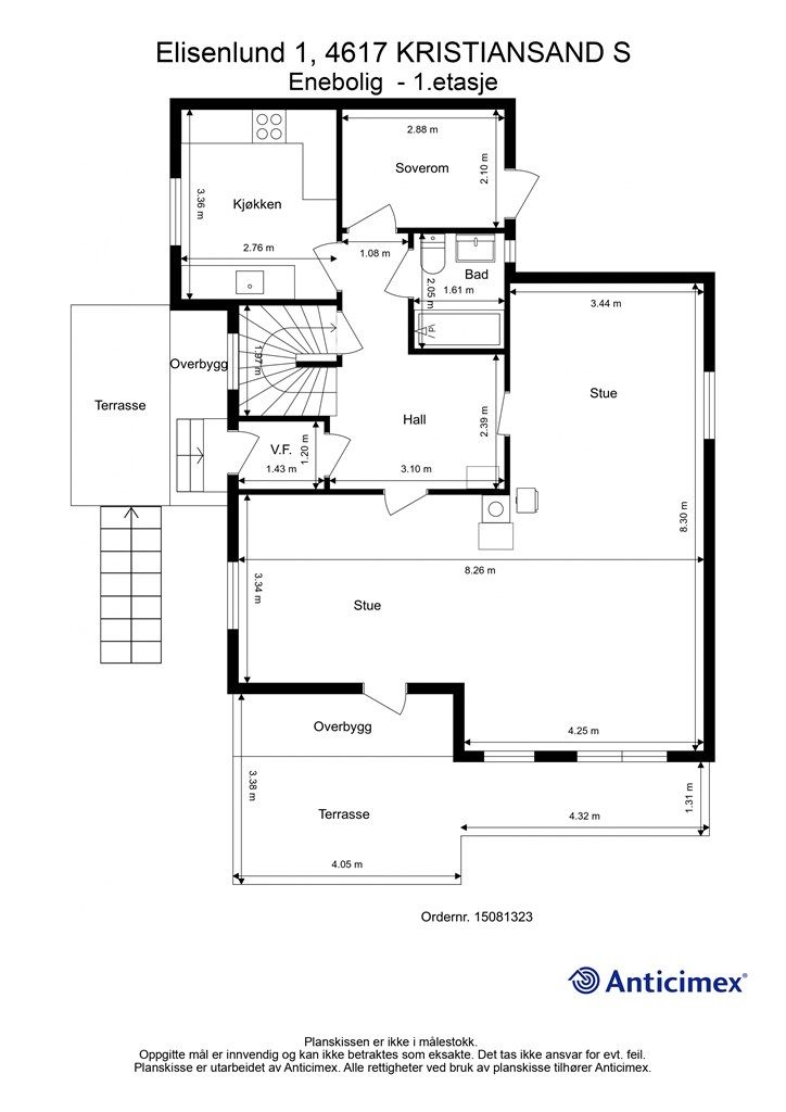 1. Etasje - 2D plantegning med mål