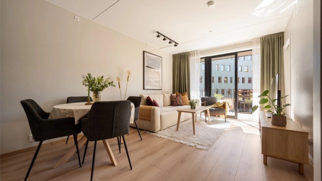 Her får du en strøken og moderne leilighet med høy bokomfort og sentral beliggenhet. Foto: Martine Eren Studio