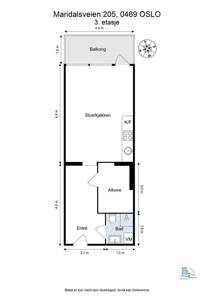 Plantegning. Leiligheten har en praktisk planløsning. 