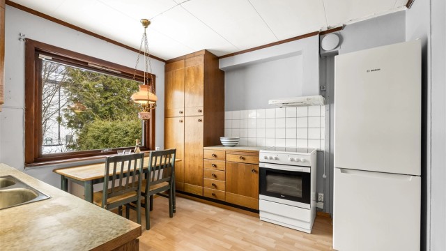 Opplegg for frittstående hvitevarer på kjøkkenet.