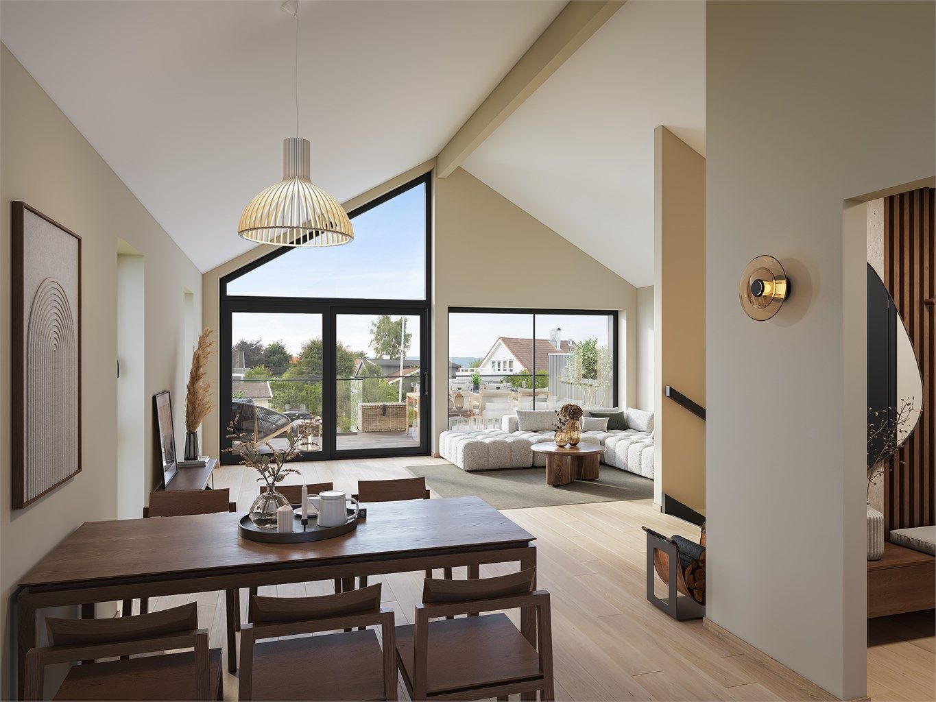  Boenhetene er begge på tre plan med store vindusflater og godt med gjennomlys. Fra stuen vil man ha direkte utgang til en herlig balkong med gode sol- og utsiktsforhold. Illustrasjonsbilde - avvik kan forekomme. 