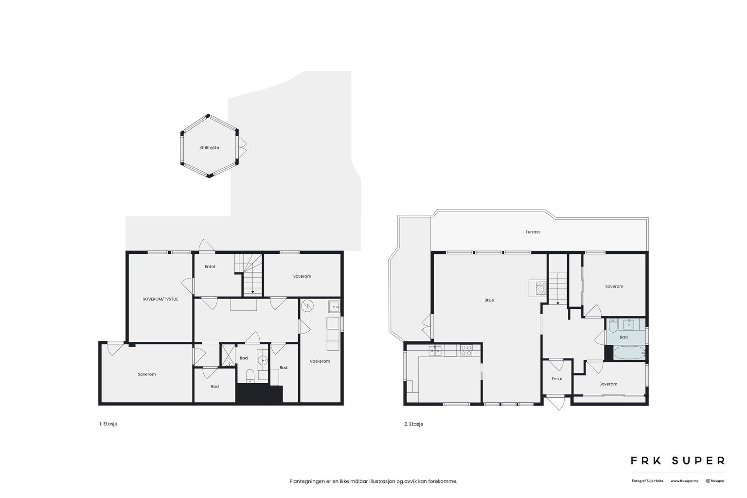 Planskisse samlet for begge etasjer.