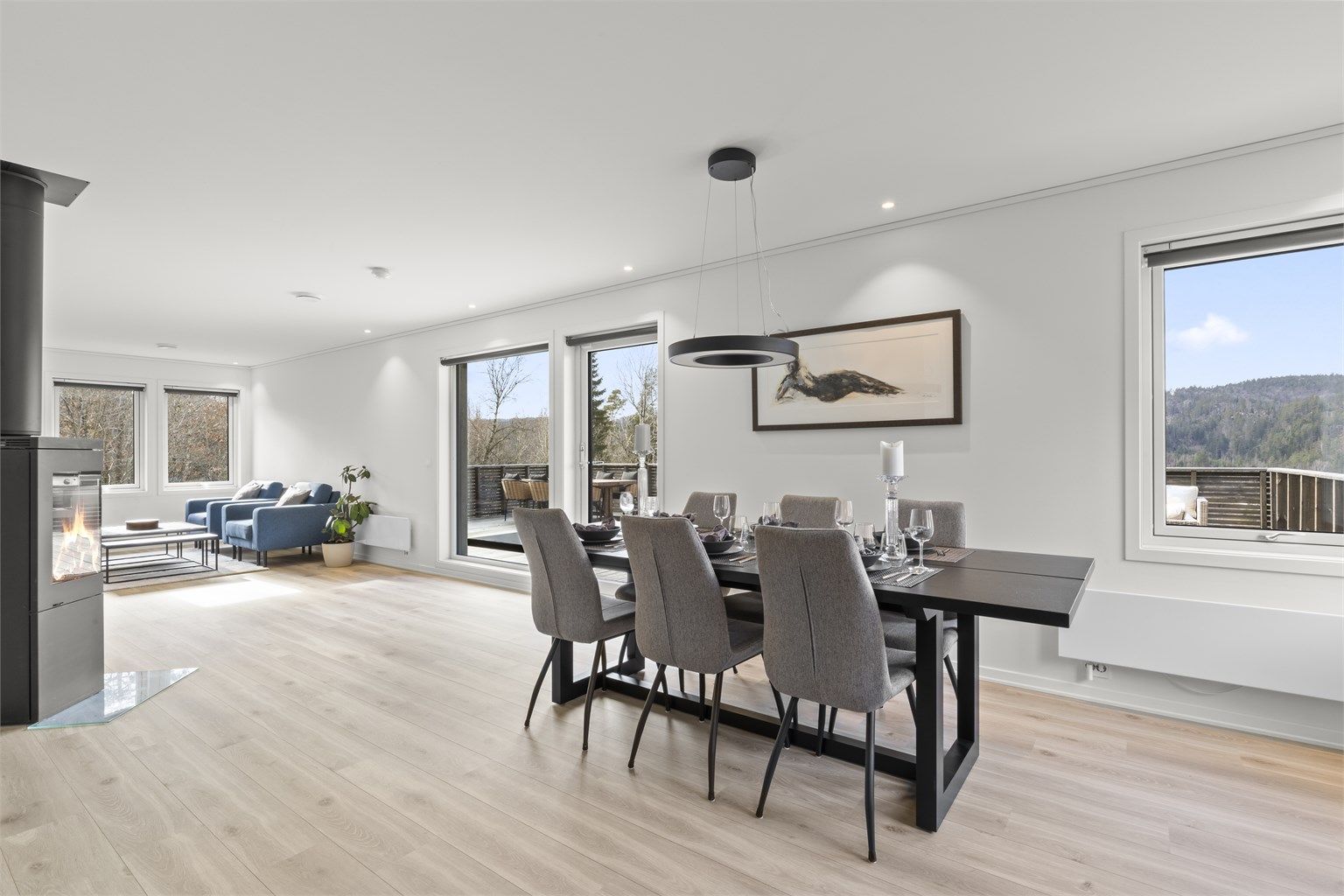 Tallrike vindusflater som slipper inn godt med naturlig lys. 