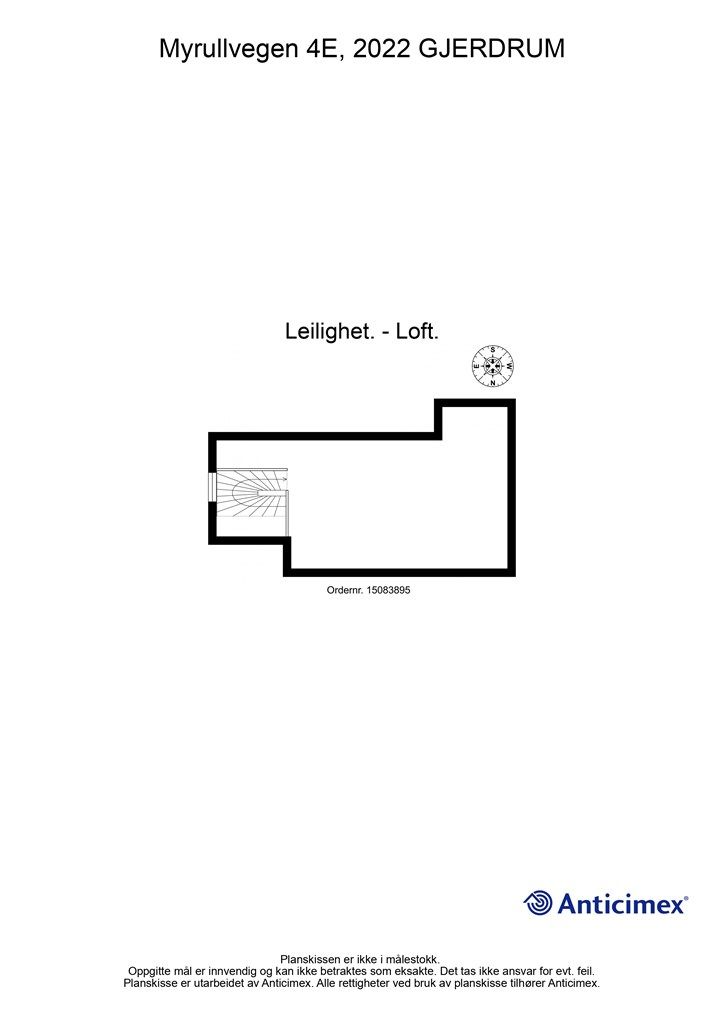 Plantegning - Loft. Ikke godkjent som varig opphold. Brukes i dag som praktisk kontor/loftstue. 