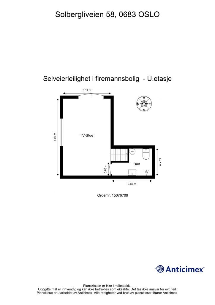 Plantegning - Underetasje. Rommene er ikke omsøkt til varig opphold.