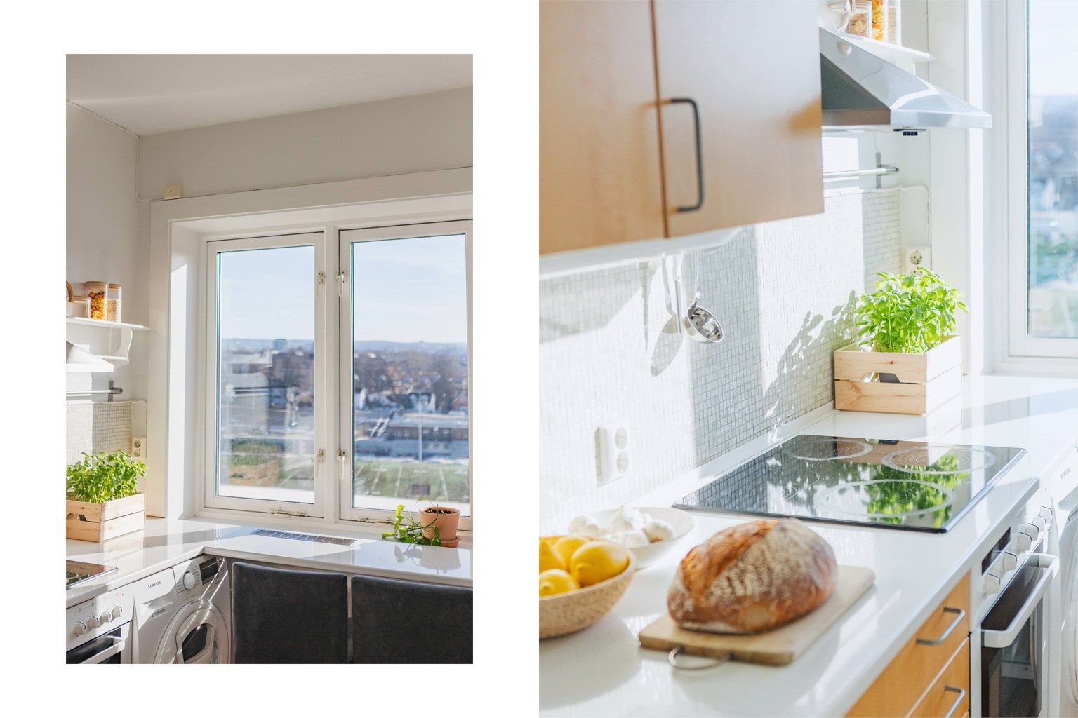 Her har du i en trivelig spiseplass ved vinduet, et ideelt sted for frokosten.