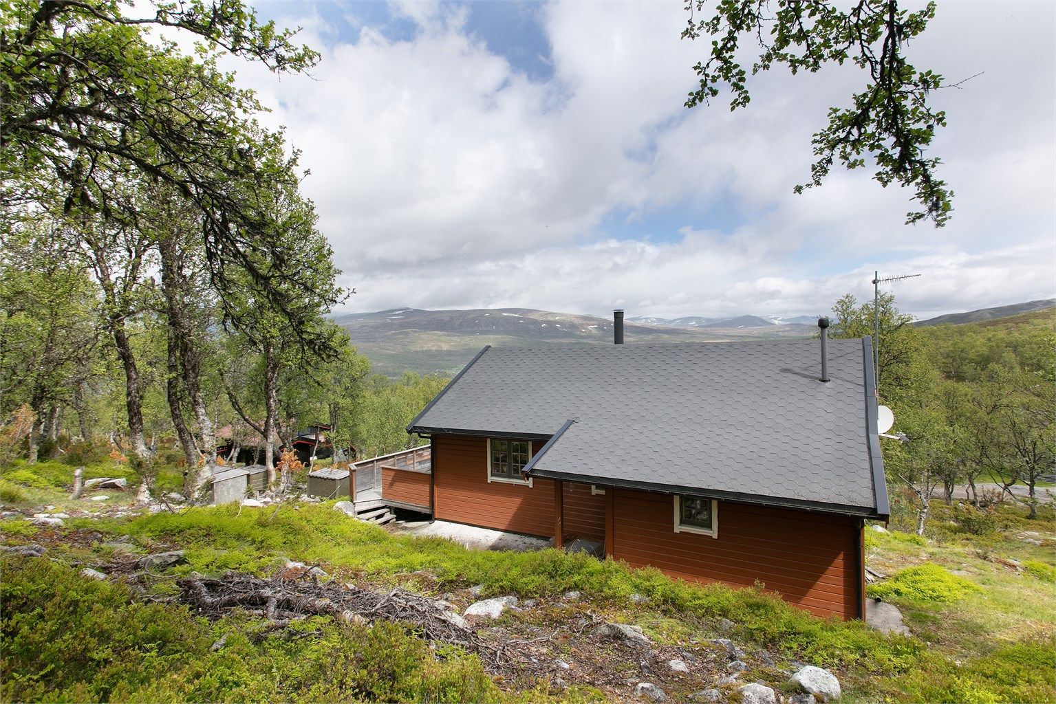 Hytten ligger i et etablert hyttefelt på Dalsida i Lesja kommune. Området oppleves som stille og fredfult. 