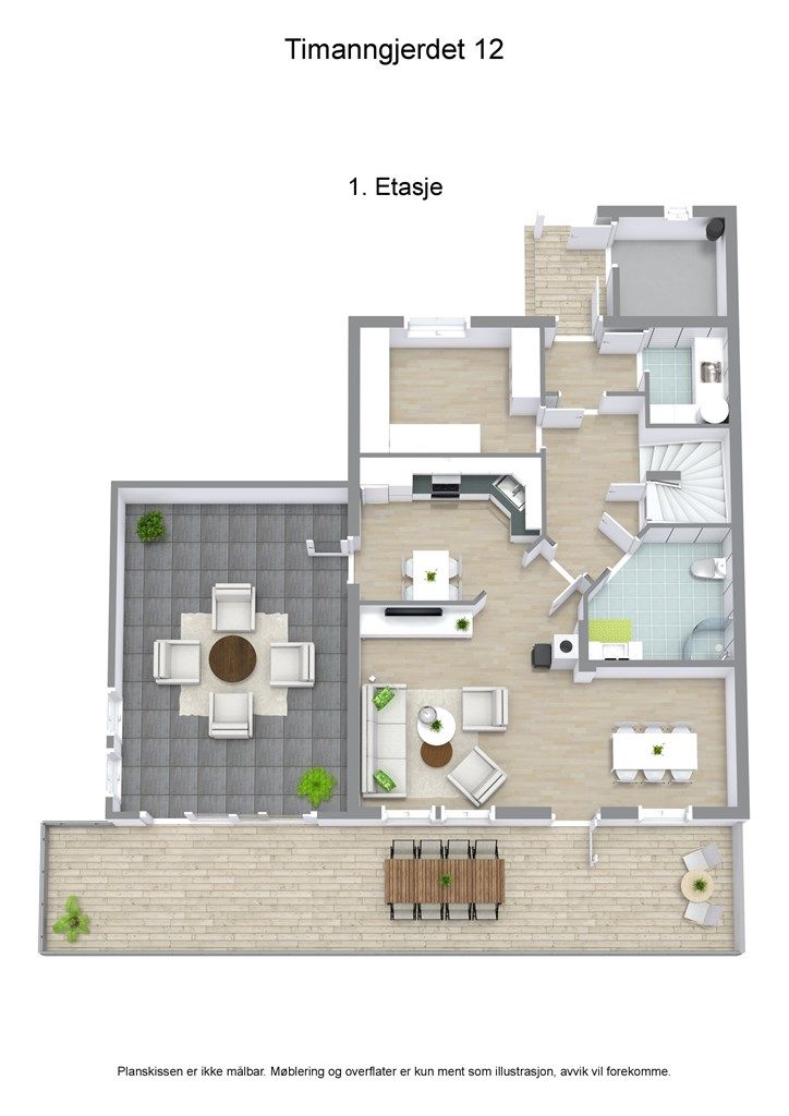 3D plantegning 1. etasje