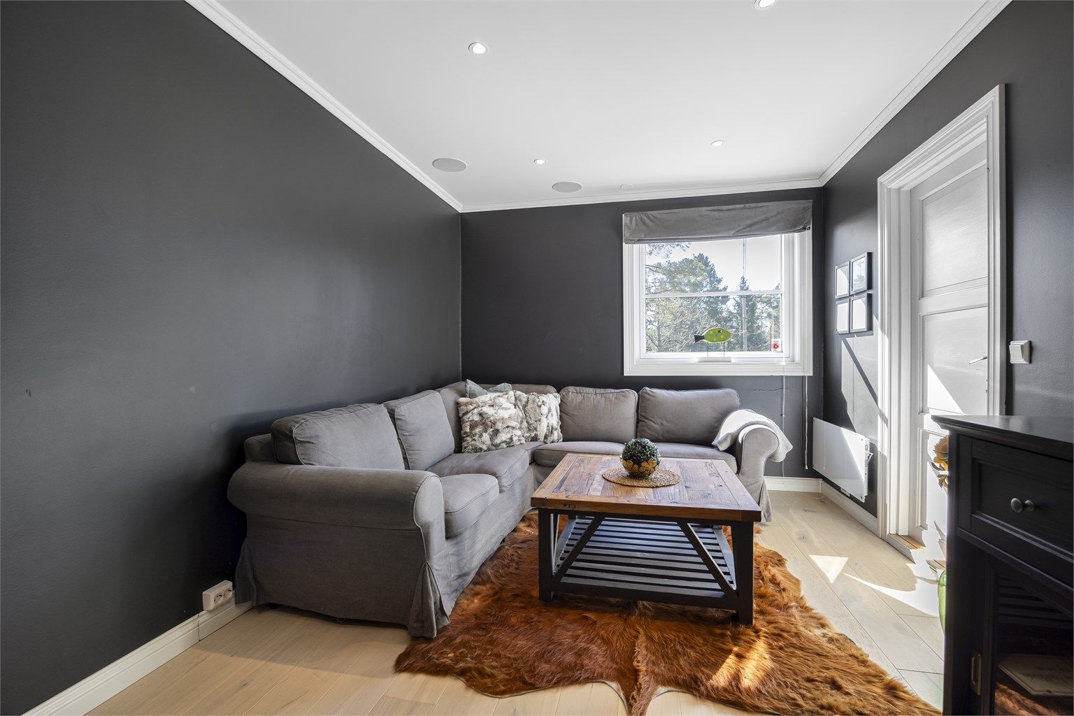 I underetasjen finnes en ekstra stue, et lunt og tilbaketrukket rom. Dette rommet er en del av et tidligere hobbyrom.