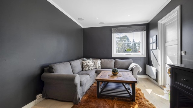 I underetasjen finnes en ekstra stue, et lunt og tilbaketrukket rom. Dette rommet er en del av et tidligere hobbyrom.