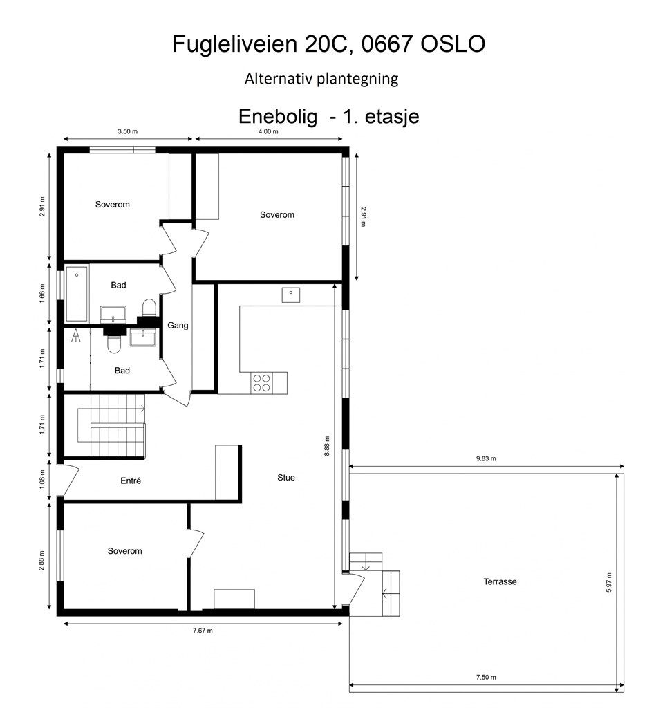 Alternativ plantegning - ekstra soverom