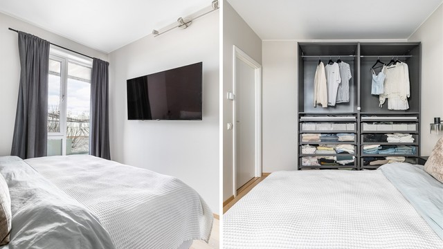 Garderobeinnredningen er i serien Pax fra IKEA og medfølger ikke.