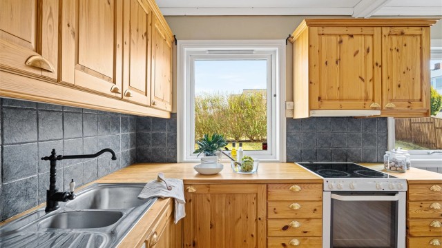 Utsikt til hagen fra kjøkken.