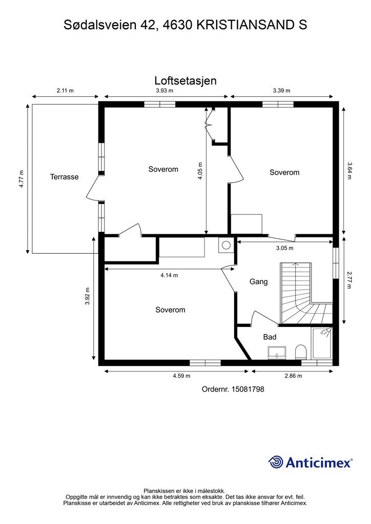 2.Etasje - 2D plantegning med mål - La oss ta en titt på denne etasjen