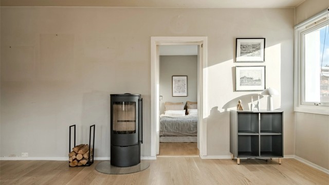 En peisovn med glassdør gir ekstra varme og hygge på kalde kvelder.