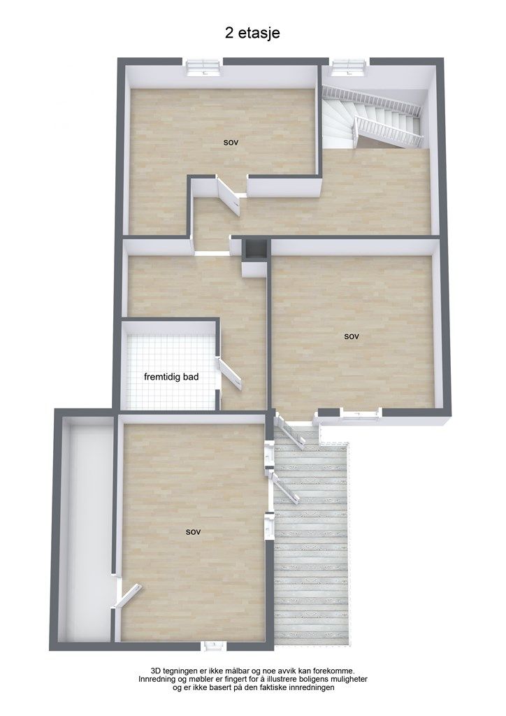 Plantegning for 2. etasje i hovedbolig.