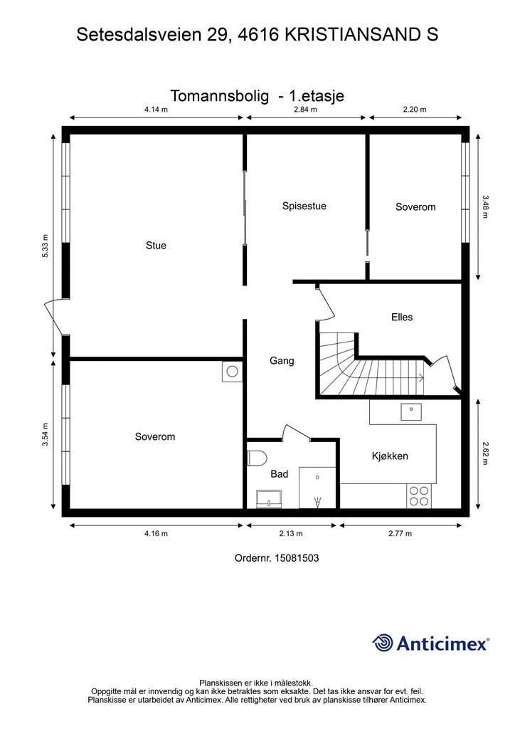 1.Etasje - 2D plantegning med mål