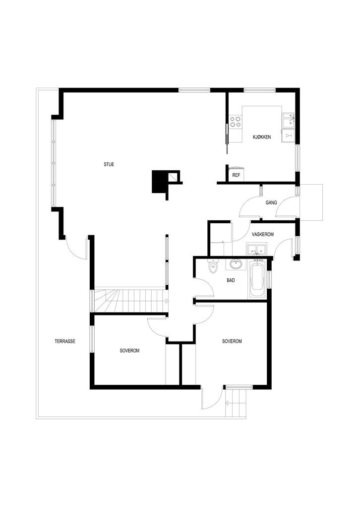 Plantegning med mål 1 etg