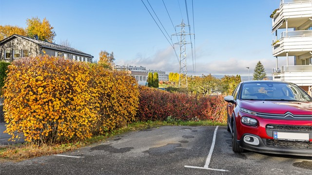 Leiligheten disponerer en oppmerket parkeringsplass på borettslagets tomt.