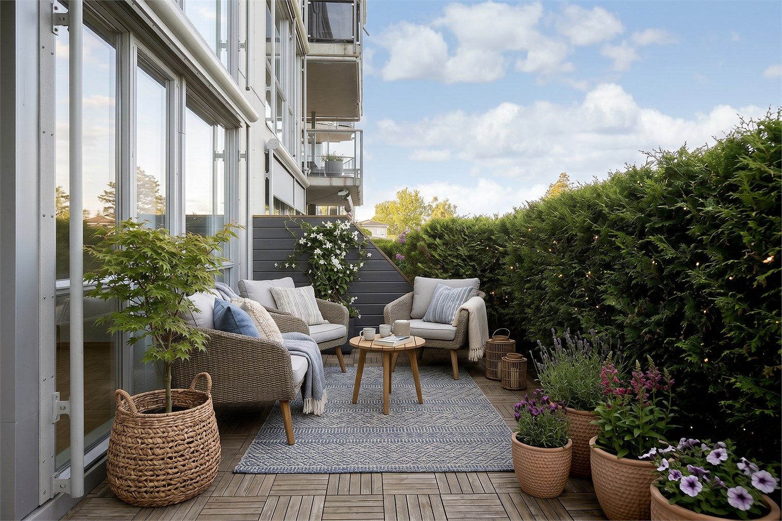 Fra stuen er det utgang til en romslig, nordvestvendt terrasse på 19 m² (KI-redigert).