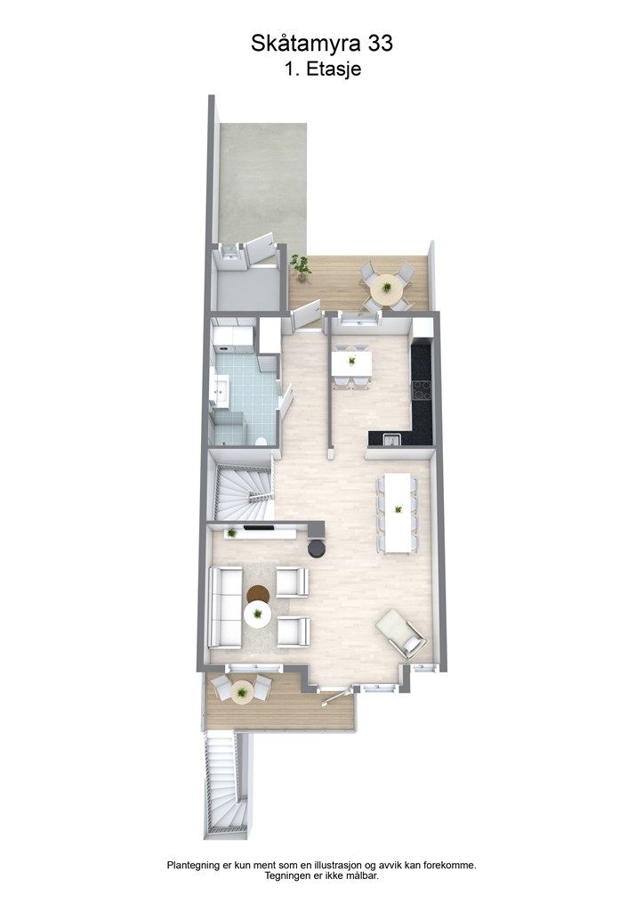 3D planløsning 1. etasje
