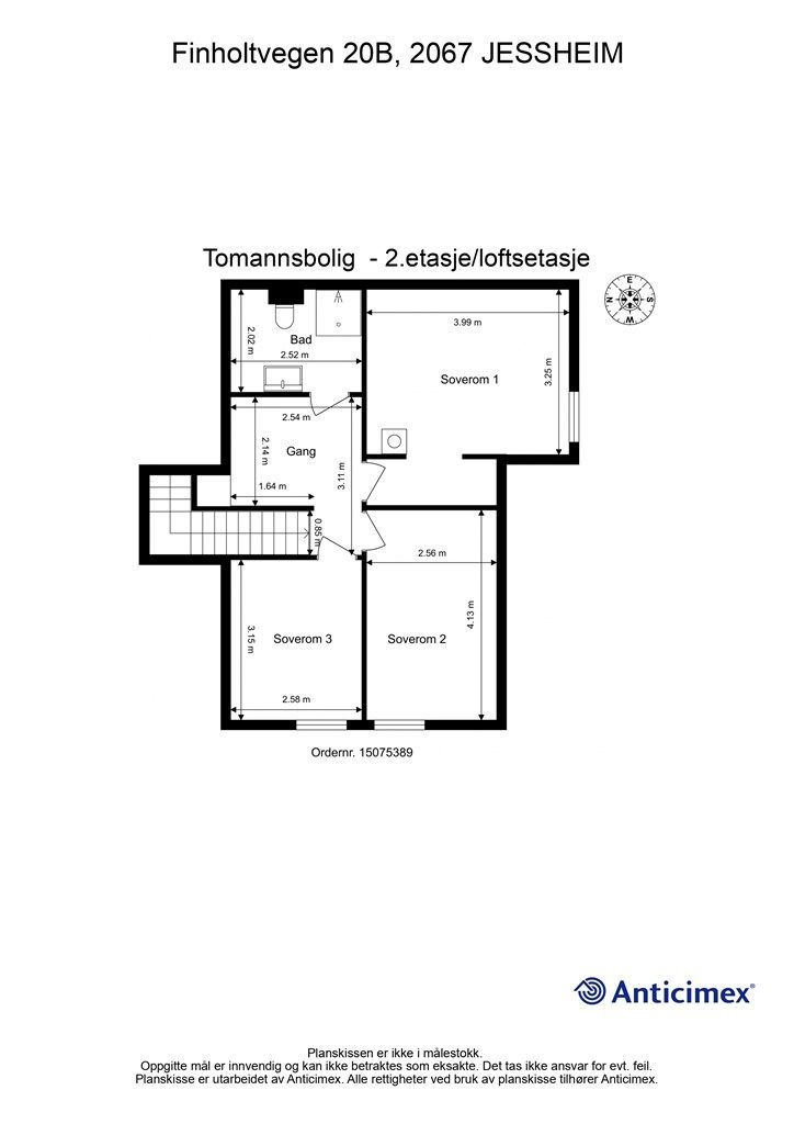 Plantegning loftsetasje.