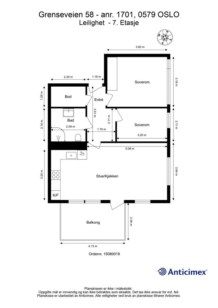 Målsatt planskisse - Grenseveien 58- 7. etasje