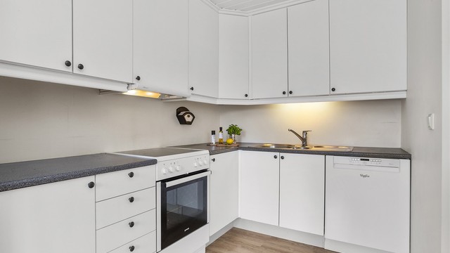 Kjøkkenet er utstyrt med kjøkkenventilator tilknyttet balansert ventilasjon.