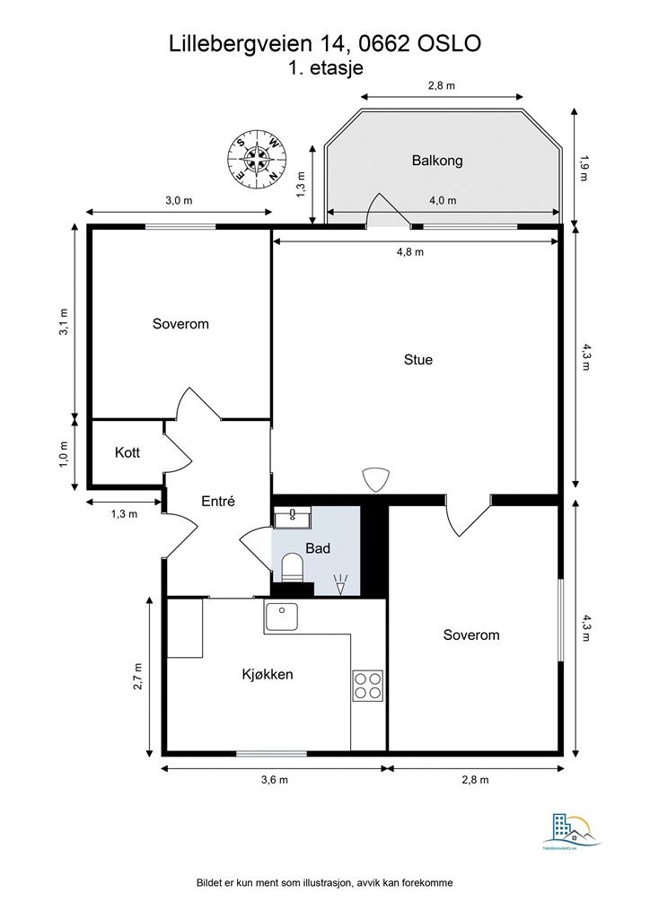  Leilighetens planløsning gir god størrelse på alle rom.