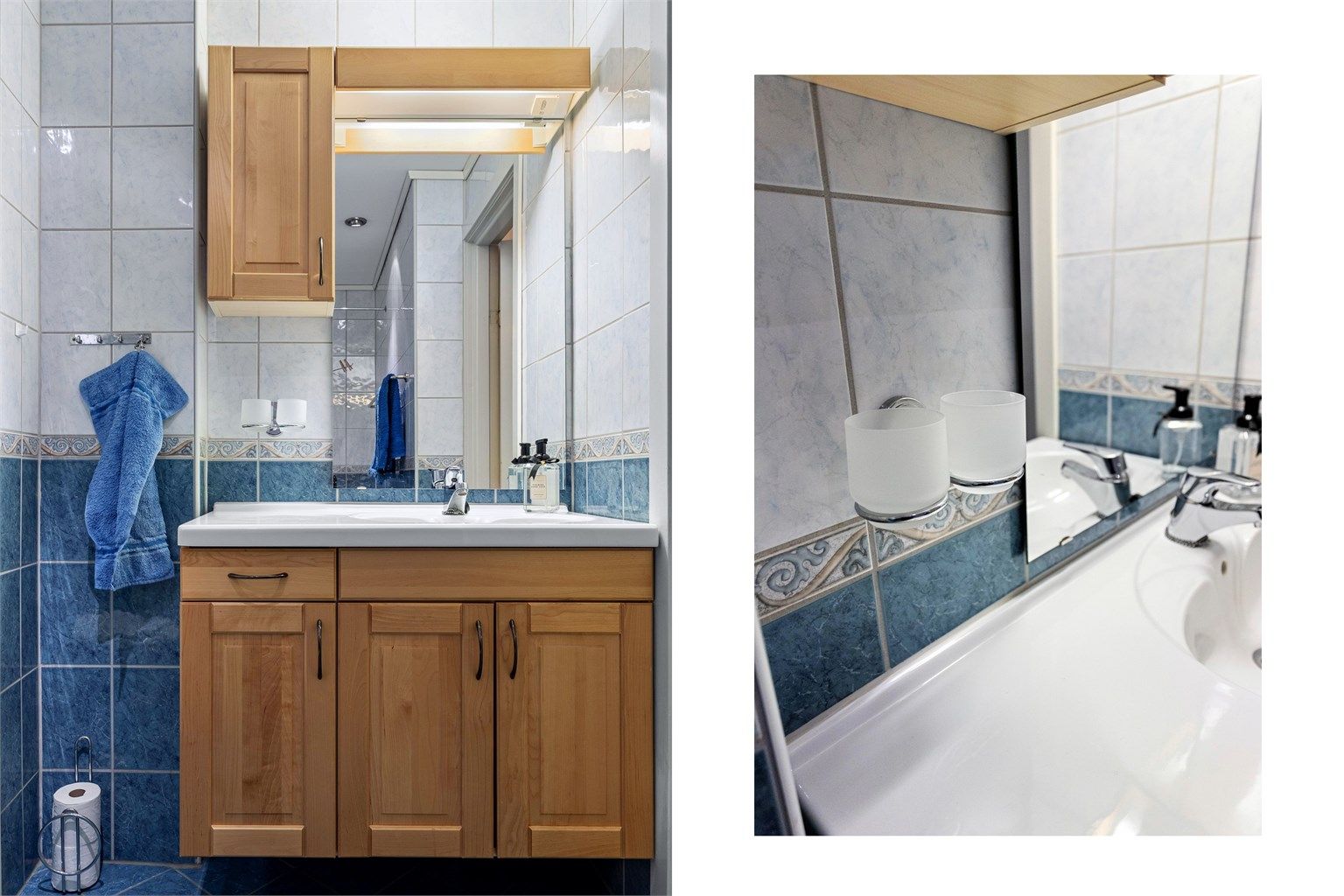 Rommet er flislagt og har elektrisk gulvvarme.