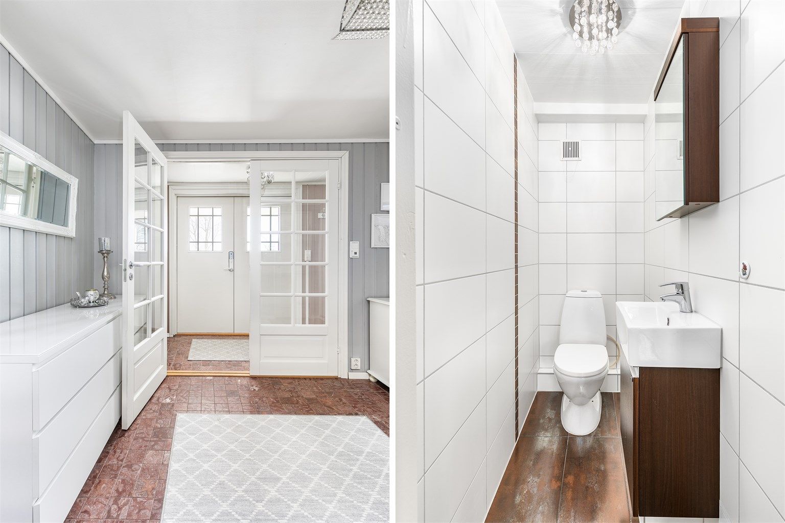 Rom benyttet som toalettrom ble pusset opp i 2015. Rommet er byggemeldt som kott, innredning/bruksendring er ikke omsøkt eller godkjent av kommunen.