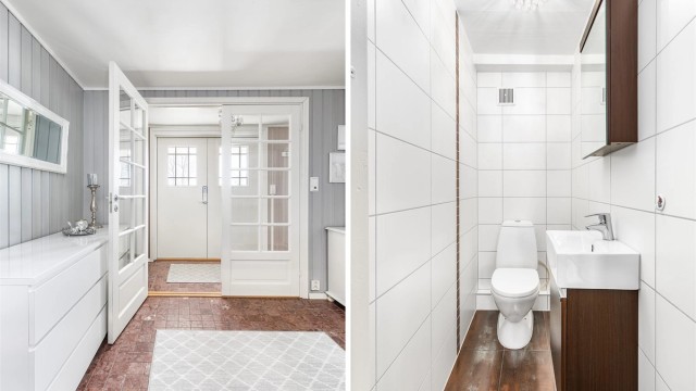 Rom benyttet som toalettrom ble pusset opp i 2015. Rommet er byggemeldt som kott, innredning/bruksendring er ikke omsøkt eller godkjent av kommunen.