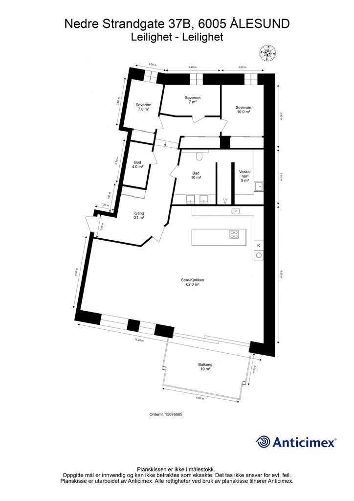 Plantegning 2D med mål