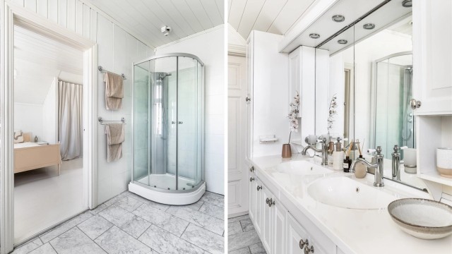 Gulvet er utført med fliser av carrara marmor. I gulvet er det også varme.