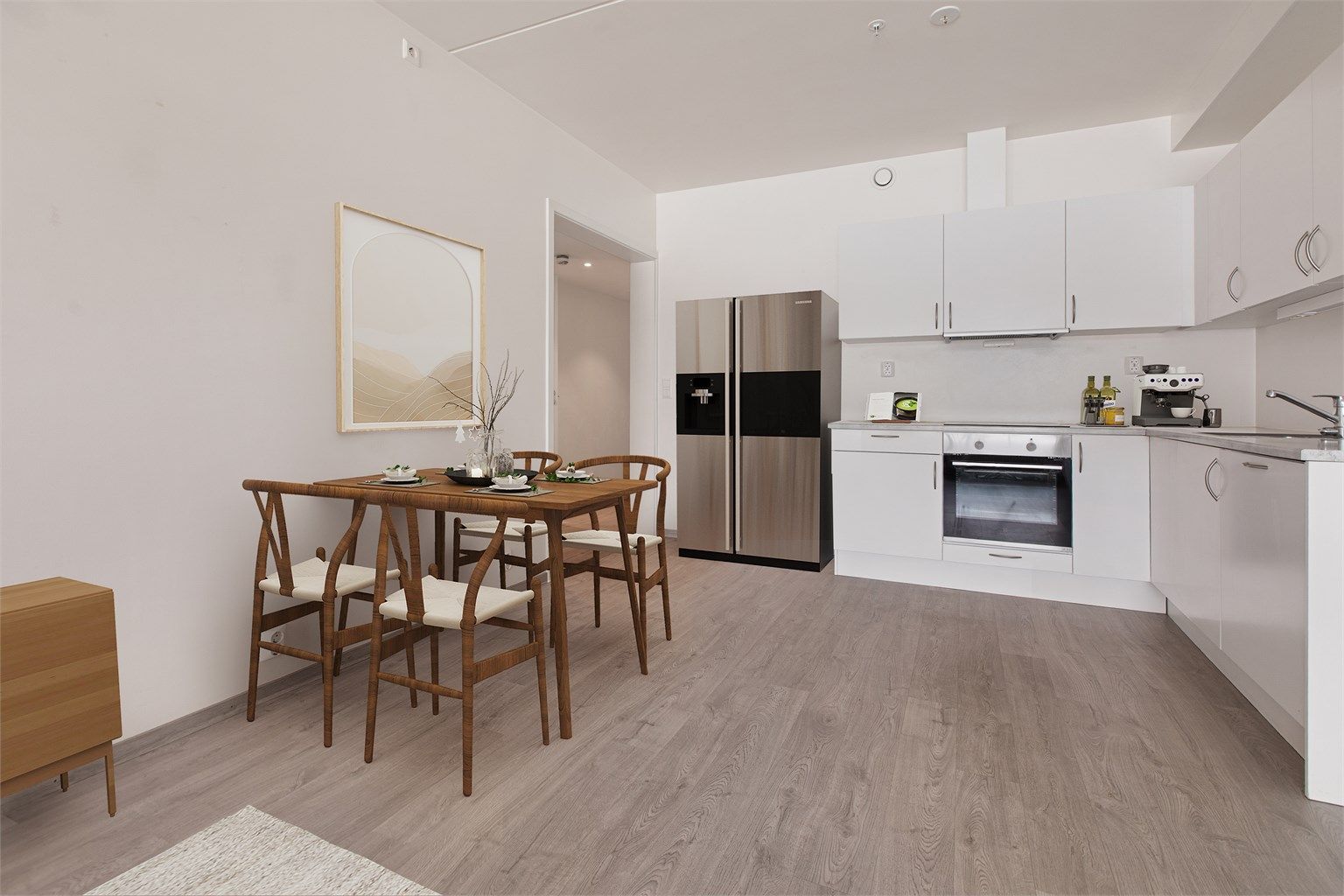 Kjøkken med god spiseplass (Bildet er digitalt stylet)