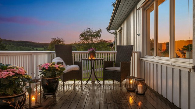 Solrikt beliggende terrasse utenfor stuen