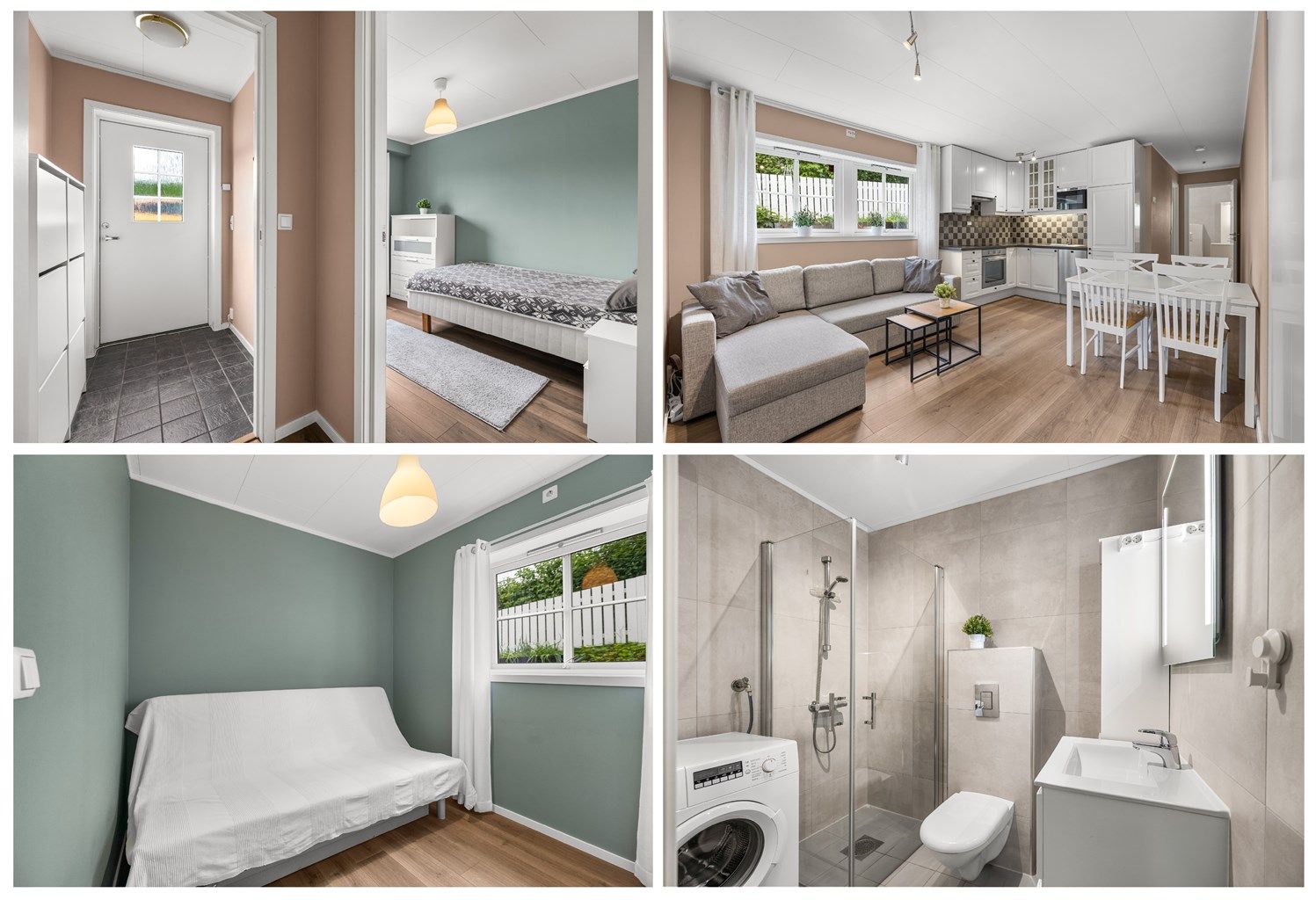 Leiligheten er på 45 m² og inneholder entré, åpen stue/kjøkkenløsning, to soverom av god størrelse og moderne bad. Store vindusflater gir leiligheten godt med naturlig lys.