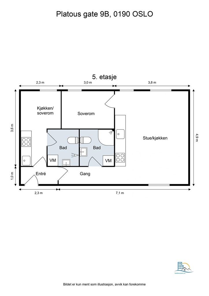 Leilighetens planløsning gir god størrelse på alle rom. 