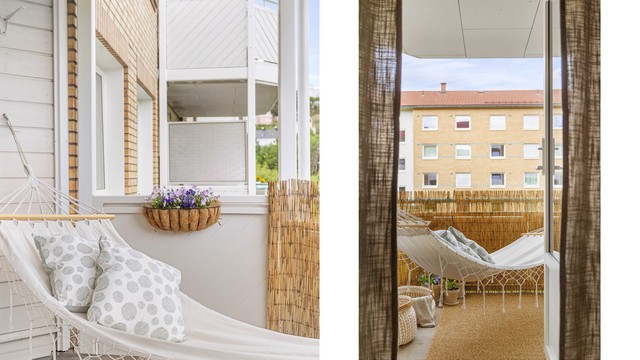 På varme dager blir balkongen et ekstra oppholdsrom med plass til både morgenkaffe og sene sommerkvelder.