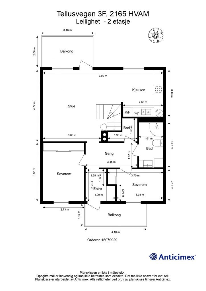 Plantegning - Leilighetens 1. etasje. 