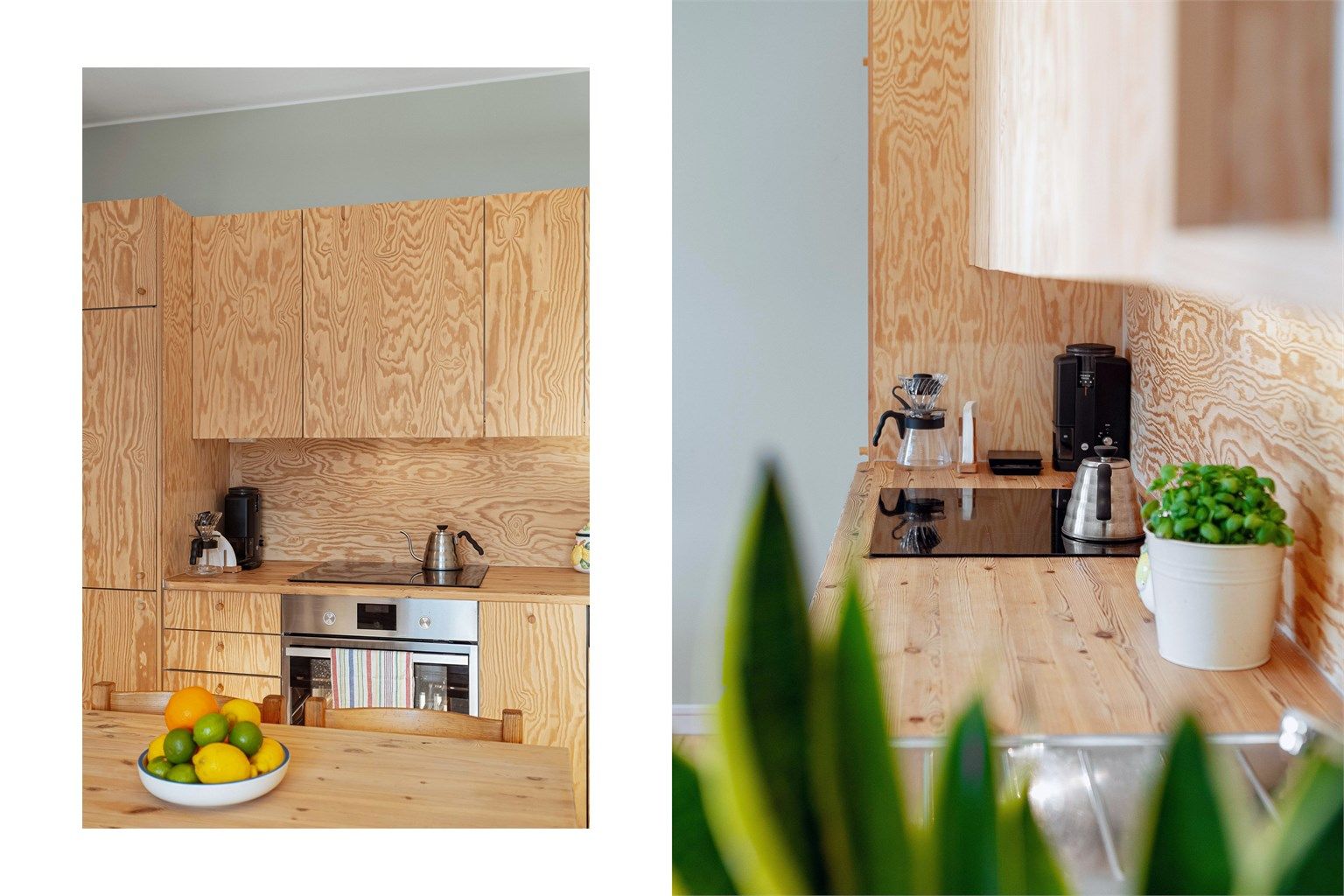 Kjøkkenet er utstyrt med integrert stekeovn, induksjonstopp og oppvaskmaskin.