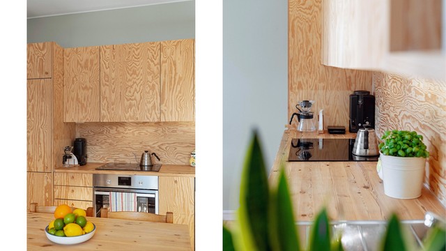 Kjøkkenet er utstyrt med integrert stekeovn, induksjonstopp og oppvaskmaskin.