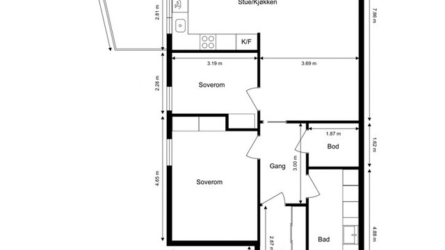 Leiligheten har en areal-effektiv planløsning med store gode rom.
