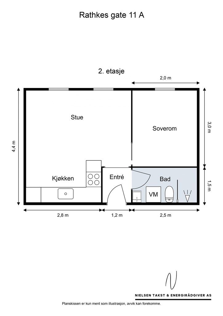 Leiligheten har en arealeffektiv planløsning med god romstørrelse. 