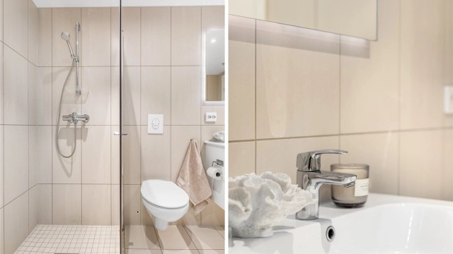 Spotter er innfelt i badets himling og kan dimmes til ønsket styrke.