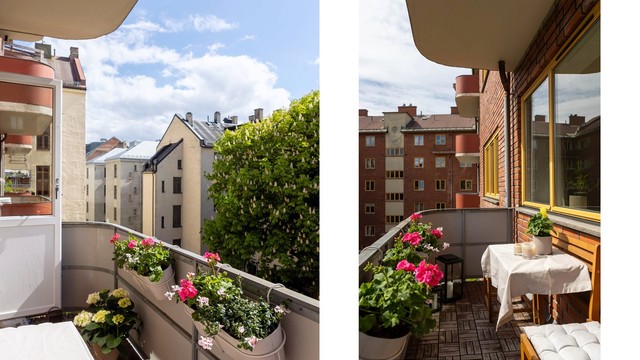 Sydøstvendt balkong med plass til sittegruppe og hyggelige solforhold gjennom store deler av dagen.
