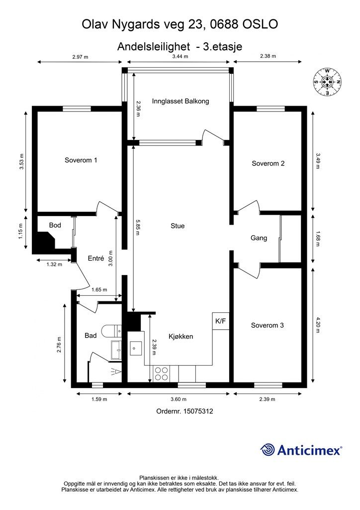 Plantegning, 3. etasje.